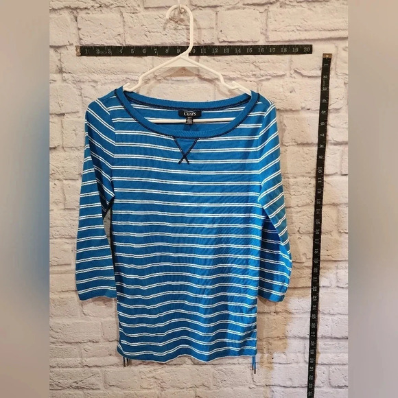 Chaps blue/white striped top with cinched sides Size M - Picture 1 of 4
